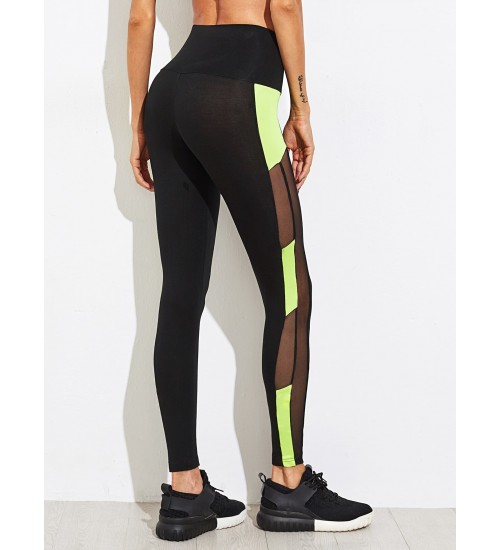 Two Tone Mesh Insert Leggings