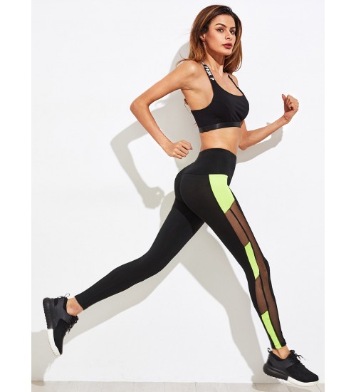 Two Tone Mesh Insert Leggings