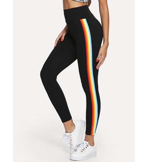 Wide Waistband Stripe Side Leggings