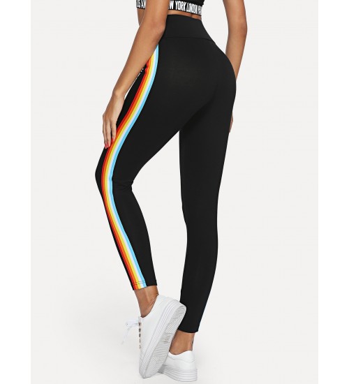 Wide Waistband Stripe Side Leggings