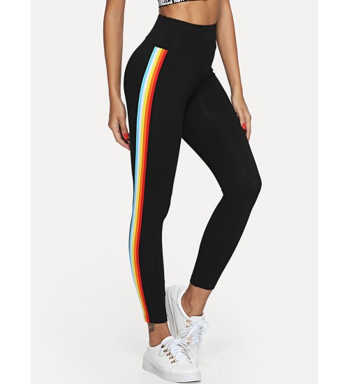 Wide Waistband Stripe Side Leggings