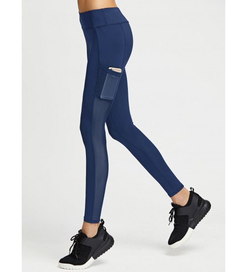 Contrast Mesh Solid Leggings