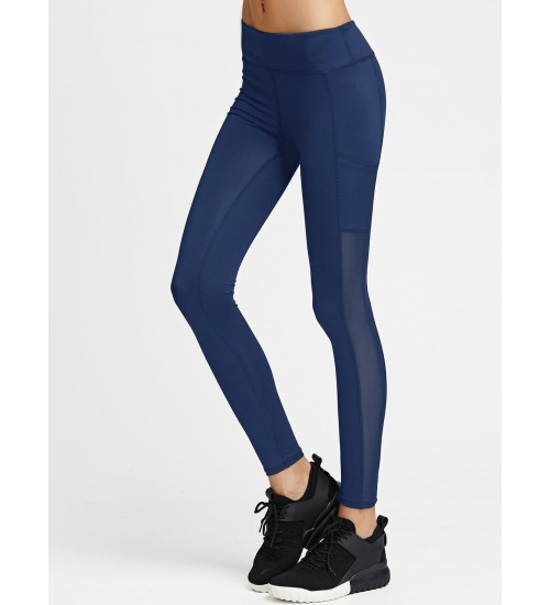 Contrast Mesh Solid Leggings