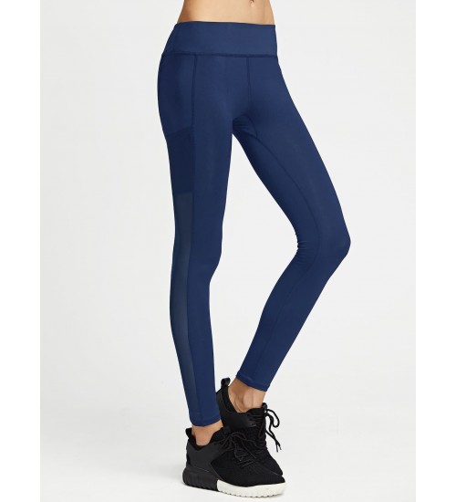 Contrast Mesh Solid Leggings