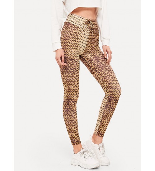 Cable Knit Print Wide Waistband Leggings