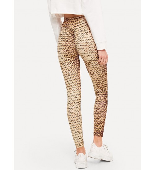 Cable Knit Print Wide Waistband Leggings