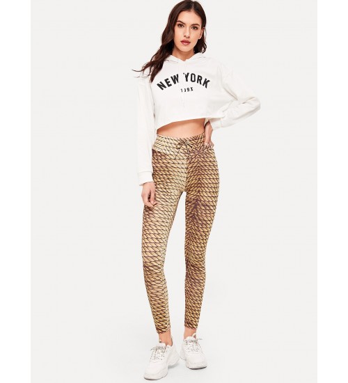 Cable Knit Print Wide Waistband Leggings