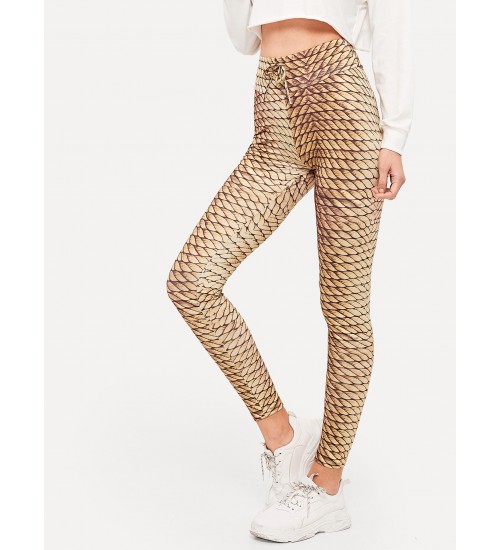 Cable Knit Print Wide Waistband Leggings