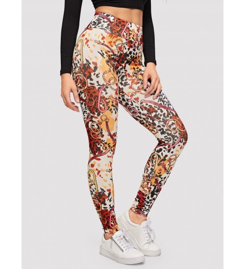 Wide Waist Chain Print Leggings