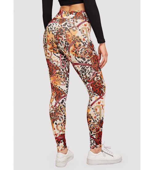 Wide Waist Chain Print Leggings