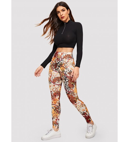 Wide Waist Chain Print Leggings