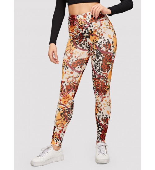 Wide Waist Chain Print Leggings