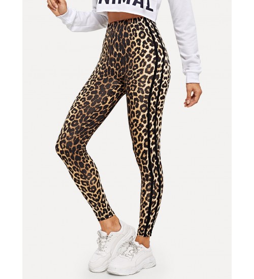 Contrast Sideseam Leopard Leggings