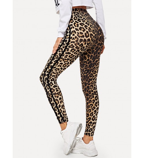 Contrast Sideseam Leopard Leggings