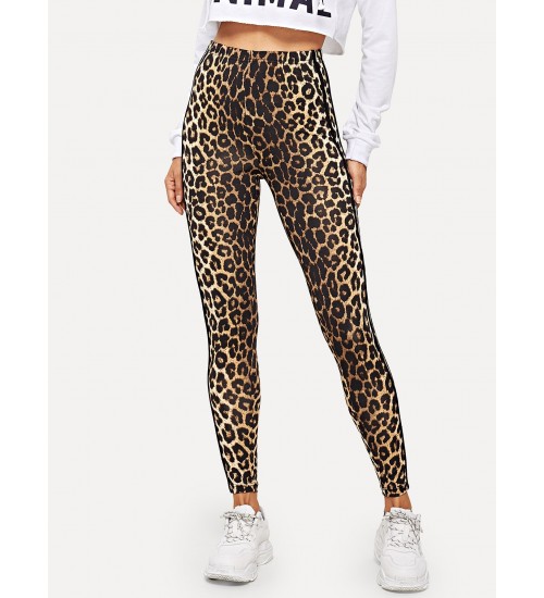 Contrast Sideseam Leopard Leggings