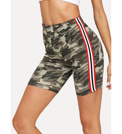 Side Striped Leopard Print Cycling Shorts