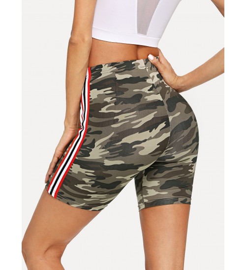 Side Striped Leopard Print Cycling Shorts