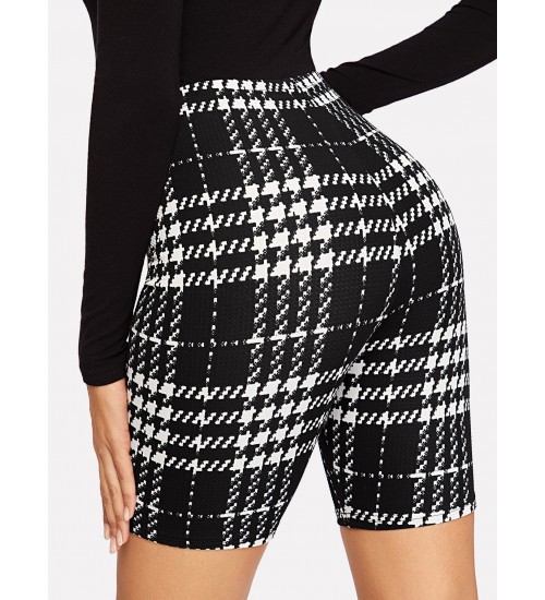 High Waist Plaid Textured Leggings