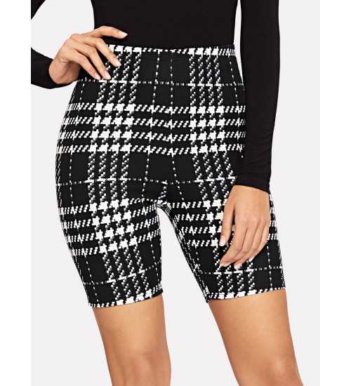 High Waist Plaid Textured Leggings