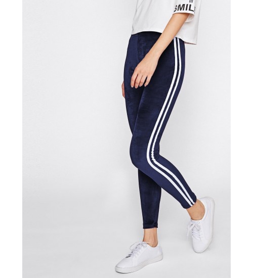 Side Striped Velvet Leggings