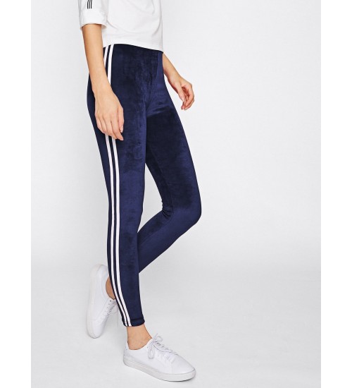 Side Striped Velvet Leggings