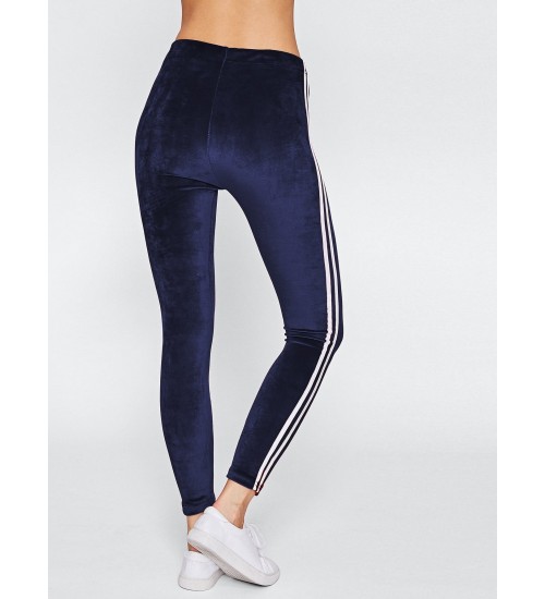 Side Striped Velvet Leggings