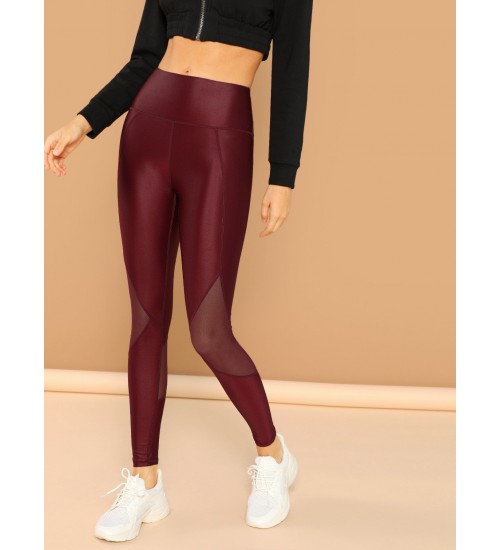 High Waisted Glazed Mesh Block Leggings