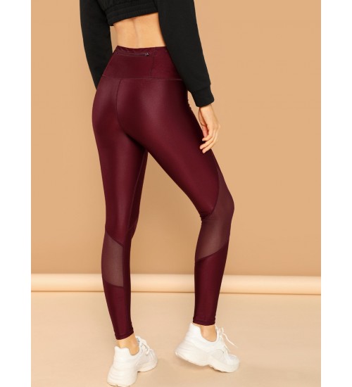 High Waisted Glazed Mesh Block Leggings