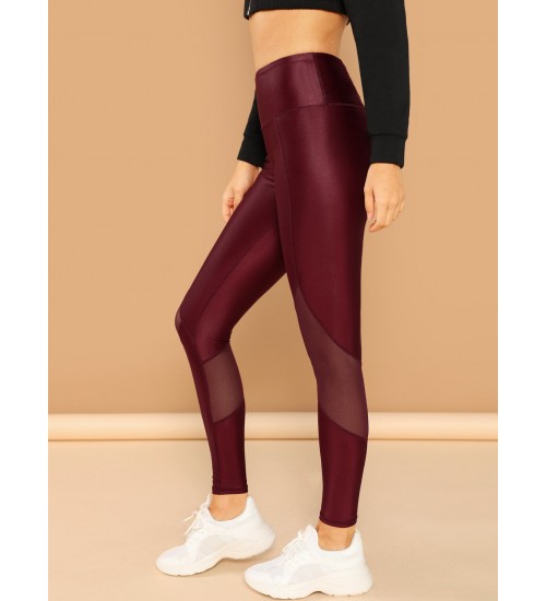 High Waisted Glazed Mesh Block Leggings