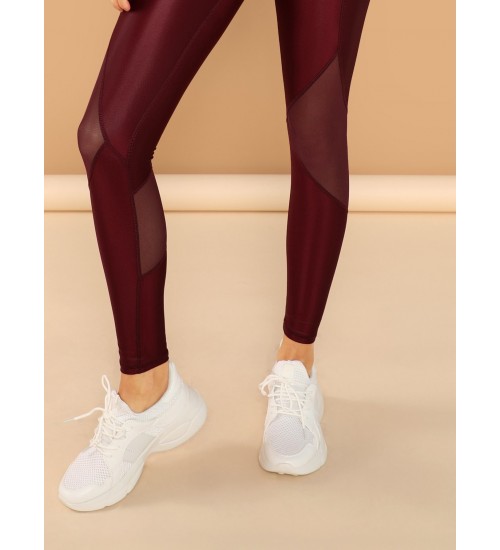 High Waisted Glazed Mesh Block Leggings