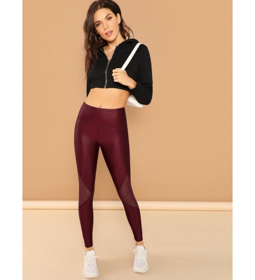 High Waisted Glazed Mesh Block Leggings