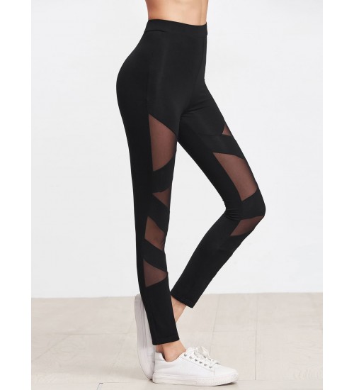 Mesh Insert Striped Leggings