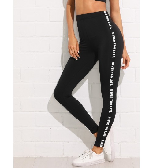 Letter Print Side Skinny Leggings