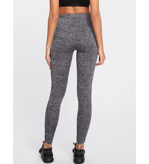 Letter Print Side Marled Knit Leggings