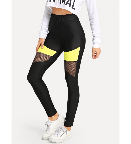 Color Block Mesh Insert Leggings