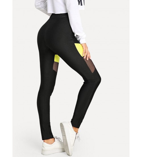 Color Block Mesh Insert Leggings