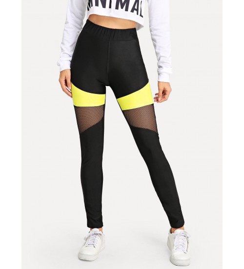 Color Block Mesh Insert Leggings